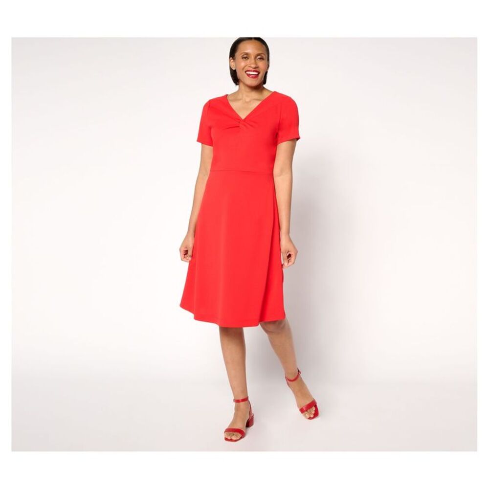 Isaac Mizrahi Live! Women's Dress Sz L Scuba Crepe Twist Front Red A684995